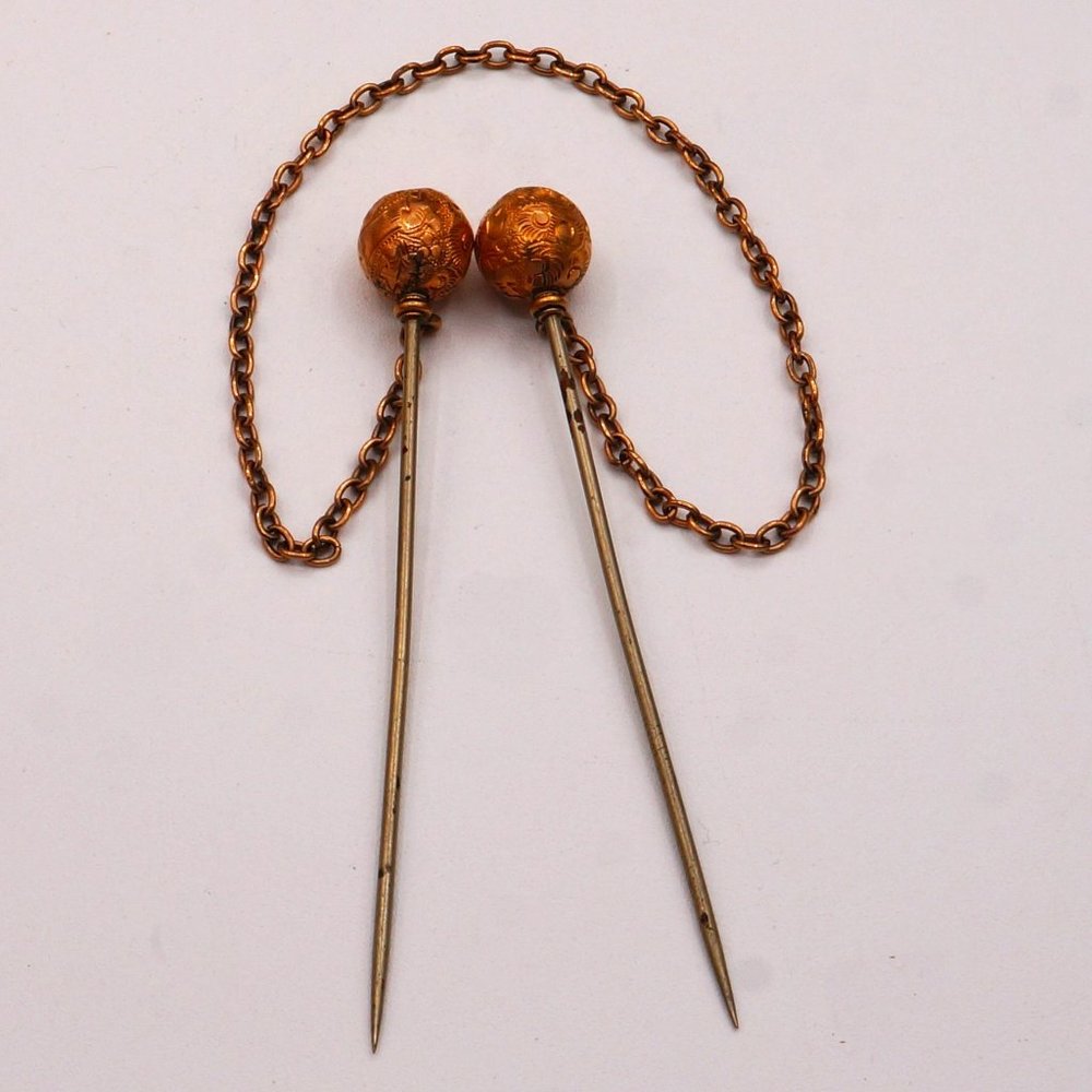 18K Vintage to Victorian Cape Cloak Pins & Chain Set